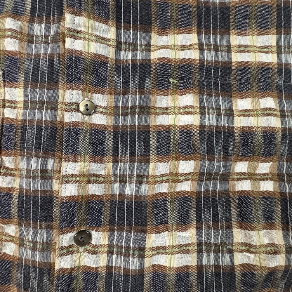Carbon2Cobalt‎ Men's L Brown & Blue Plaid Linen Blend LS Button Up SEE DESC - Picture 4 of 14